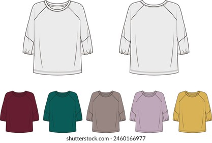 Women's short sleeve top, t-shirt , Fashion Flat Sketch Vector Illustration, CAD, Technical Drawing, Flat Drawing, Template, Mockup.