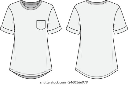 Women's short sleeve top, t-shirt , Fashion Flat Sketch Vector Illustration, CAD, Technical Drawing, Flat Drawing, Template, Mockup.