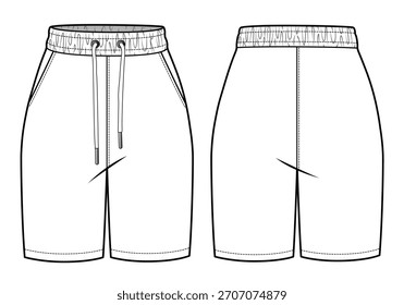 Ilustración técnica de diseño de Vector de Plantilla de maqueta de pantalones cortos de mujer.