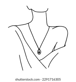 Women's shoulders line art in abstract style. Beautiful woman face skin care.