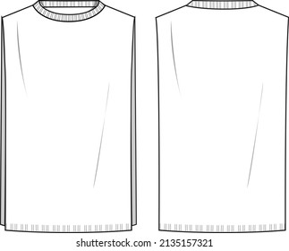 Women's Side Split Knit Vest. Vest technical fashion illustration. Flat apparel vest template front and back, white colour. Women's CAD mock-up.