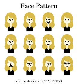 Women's simple and cute facial expressions 12 patterns illustration set