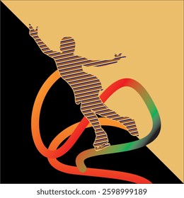 Women's Single Figure Skating with colorful line vector with gradient color waves, ice skater graphic template