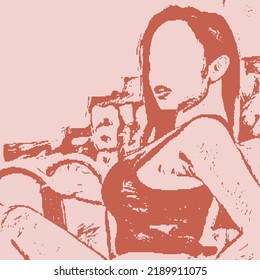 women's sketch. Women's figures In different poses . Vector Art Collage of women's bodies.