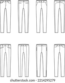 Women's Skinny Pants Set. Vector Illustration.