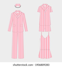 Ropa de dormir para mujeres. Ropa de casa. El pijama moderno y elegante. Ropa de moda. Máscara de sueño. Ilustración del vector