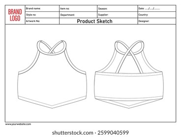 Women's Sleeveless Cutout Tank Top Product Sketch Technical Drawing fashion flat sketch vector illustration template front and back.