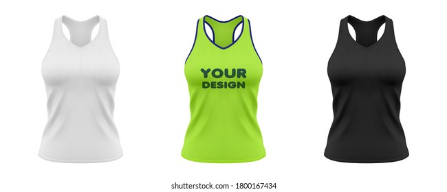 Women's  sleeveless fitness tank top. Sport wear mockup. Cloth for gym and yoga. 3d Realistic illustration isolated on white background