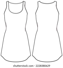 Women's sleeveless Tank top vest flat sketch fashion illustration drawing template mock up with front and back view