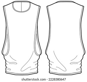 Women's sleeveless volume Tank top vest flat sketch fashion illustration drawing template mock up with front and back view