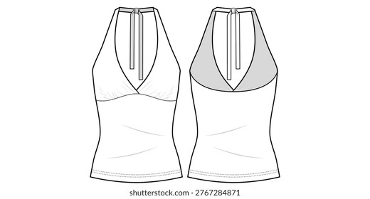Women's Slim Fit Back Tie Halter Top Technical Flat	