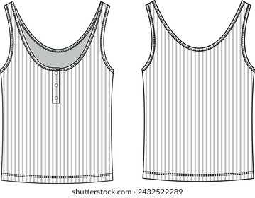 Women's slim fit camisole tank top with front snaps, basic tank top CAD