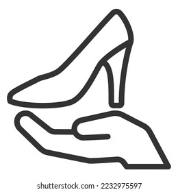 Women's slipper in the palm of your hand - icon, illustration on white background, outline style