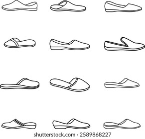 Women's slipper vector icon set.