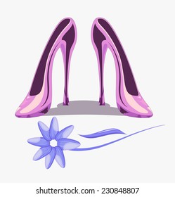 Women's slippers and flower. Vector.