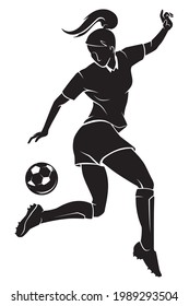Women's Soccer, Female Player Mid Air Silhouette
