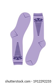 Calcetines de las mujeres o rodillas con un patrón de gatito. Acercamiento. Imagen multicolor sobre fondo blanco. Elemento de diseño. Ilustración vectorial.