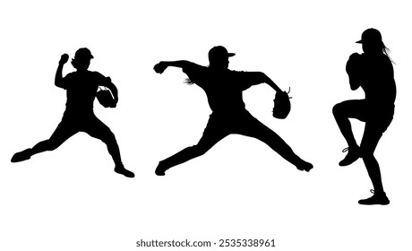 Women's Softball Pitcher Silhouette vector clipart for graphic designer black and white