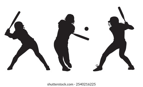 Women's Softball Silhouette V4 vector clipart for graphic designer black and white