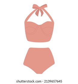 Trato de baño de color rosa roto para las mujeres. Ropa de natación para mujeres. Ilustración vectorial de color plano aislada en un fondo blanco