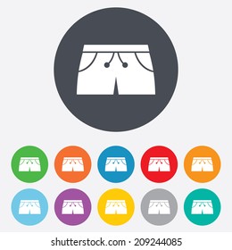 Women's sport shorts sign icon. Clothing symbol. Round colourful 11 buttons. Vector