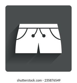 Women's sport shorts sign icon. Clothing symbol. Gray flat square button with shadow. Modern UI website navigation. Vector