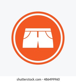 Women's sport shorts sign icon. Clothing symbol. Graphic design element. Flat trousers symbol on the round button. Vector