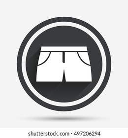 Women's sport shorts sign icon. Clothing symbol. Circle flat button with shadow and border. Vector