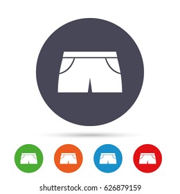 Women's sport shorts sign icon. Clothing symbol. Round colourful buttons with flat icons. Vector