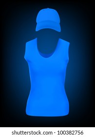 Women's sport sleeveless t-shirt and cap template set.