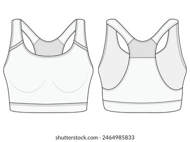 Womens Sport wrap Bra fashion flat sketch template. Sports wear fashion design set illustration . Front and back views