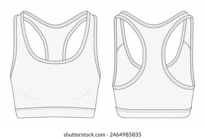 Womens Sport wrap Bra fashion flat sketch template. Sports wear fashion design set illustration . Front and back views