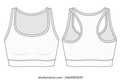 Womens Sport wrap Bra fashion flat sketch template. Sports wear fashion design set illustration . Front and back views