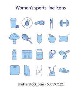 Women's sports line icons set. Vector illustration. Sports vector  elements.