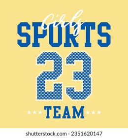 Women's sports team number 23. Abstract font for print posters, college team t-shirts. Sportswear, stickers and cards.