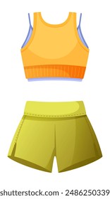 women's sportswear, for fitness, for sports, for training. Sports uniform, sleeveless top and shorts. Basic clothes for working out in the gym. Outfit for an active modern girl. Front view