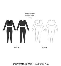 Womens Sportwear V2 Black and White Streetwear fashion Illustration Design Mockup Commercial Use