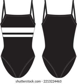 FrauenSquare Neck Bodysuit. Technisches Modeillustration für Bodysuit. Flache Bekleidungsschablone für den Bodysuit vorne und hinten. Das CAD-Modell für Frauen.
