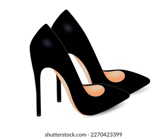Women's stilettos black realistic on a white background isolated