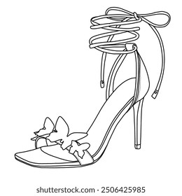 Women's Stilettos Open Toe Pump Heel Sandals line art, Technical sketch hand drawing outline vector doodle illustration side view isolated on white background