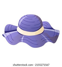 Women's straw hat. Hat with brim for the sea and the beach. Vector illustration isolated on white background.