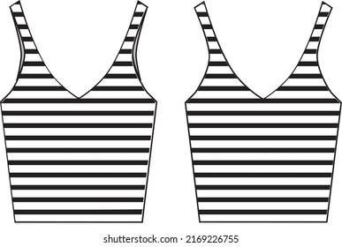 Women's Striped Thin Straps  Ribbed Cami Top. Technical fashion top illustration. Flat apparel top template front and back, white color. Women's CAD mock-up.