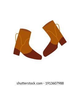 Womens stylish boots with wide heels with a buckle. Comfortable shoes, wardrobe item. Colorful hand drawn vector isolated illustration doodle in boho style