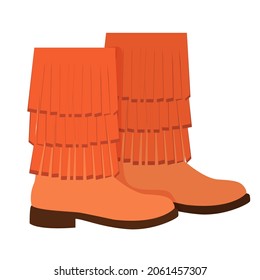 Women's stylish boots without heels with decor. Comfortable shoes, wardrobe item. Colorful hand drawn vector isolated illustration doodle in boho style