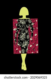 Women's stylish fashionable clothes. Advertising of a woman's dress with a floral pattern. Abstract vector illustration 