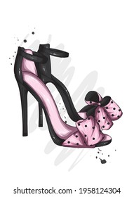 Zapatos y pantalones elegantes de tacón alto para mujeres. Moda y estilo, ropa y accesorios. Ilustración vectorial.
