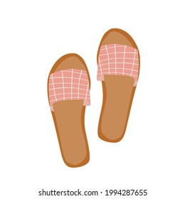 Women's stylish set, clothes and accessories, summer outfit swimsuit, sunglasses, handbag, flip flop, vector illustration, isolated on white background.