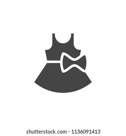 Womens summer dress with bow glyph icon. Ladies sundress, female casual clothes black flat label. Elegance classic gown. Fashionable look. Vector illustration isolated on white background