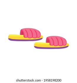 Women's summer flip flops, bright fashionable shoes drawn illustration vector, cartoon. Isolated on white background. 