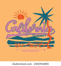Women's summer graphic tee artwork, California Summer Los Angeles print Design, modern art illustration for t-shirt or sweatshirt 